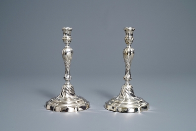 A pair of silver candlesticks, marked Carel Benninck, Bruges, dated 1778