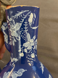 A rare Dutch Delft 'Persian blue' pewter-mounted jug, 17/18th C.