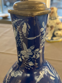 A rare Dutch Delft 'Persian blue' pewter-mounted jug, 17/18th C.