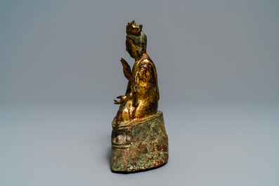 A Burmese lacquered and gilt bronze figure of Buddha, 17/18th C.