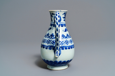 A Chinese blue and white ewer, Transitional period