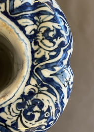 A twisted Dutch Delft blue and white candlestick, late 17th C.