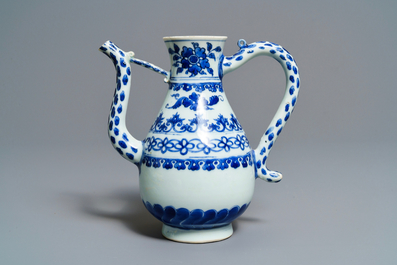 A Chinese blue and white ewer, Transitional period