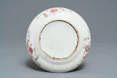 A Chinese pink-ground famille rose Straits, Peranakan or Nyonya market plate, 19th C.