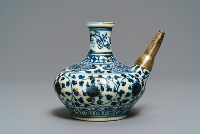 A Chinese blue and white silver-mounted kendi, Ming