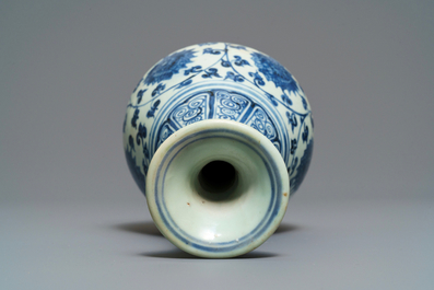 A Chinese blue and white 'lotus scroll' yuhuchunping vase, Hongzhi