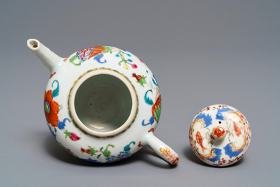 A Chinese famille rose 'Pompadour' teapot and cover, Qianlong