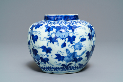 A Chinese blue and white 'squirrel and grapevine' vase, Wanli/Jiajing