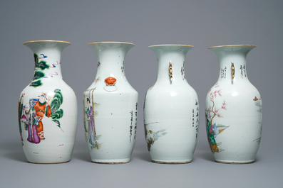 Quatre vases en porcelaine de Chine famille rose, 19/20&egrave;me