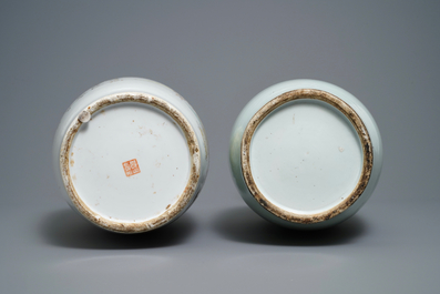 Deux vases en porcelaine de Chine famille rose et qianjiang cai, un sign&eacute; Xu Pinheng, 19&egrave;me et 20&egrave;me