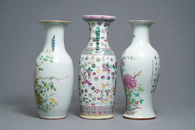 Three various Chinese famille rose vases, 19th C.