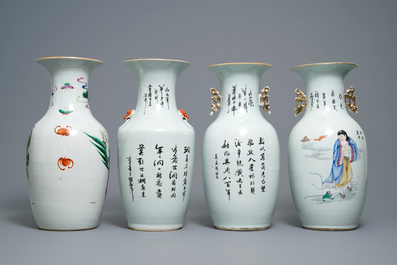 Four Chinese famille rose vases, 19/20th C.