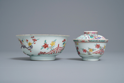 Two Chinese famille rose bowls and a plate, Yongzheng mark and of the period