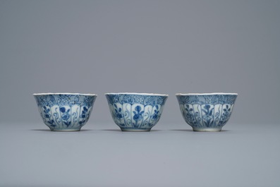 Sixteen Chinese blue and white cups and saucers, Kangxi