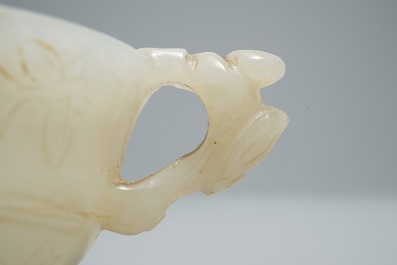 A Chinese pale celadon jade libation cup, 18/19th C.