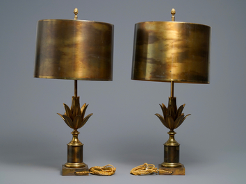 A pair of large signed Maison Charles lotus flower lamps, ca. 1960