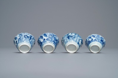 Sixteen Chinese blue and white cups and saucers, Kangxi