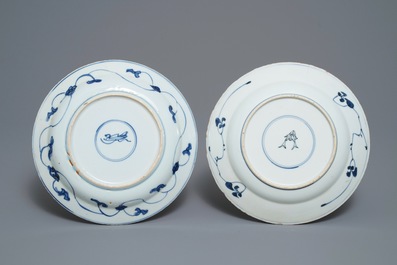 Eight Chinese blue and white Wanli-style plates, Kangxi