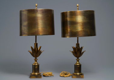 A pair of large signed Maison Charles lotus flower lamps, ca. 1960