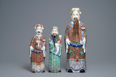 Three Chinese famille rose figures of star gods, 19/20th C.
