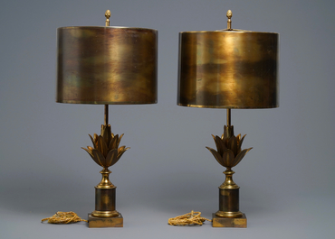 A pair of large signed Maison Charles lotus flower lamps, ca. 1960