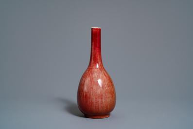 A Chinese monochrome sang-de-boeuf bottle vase in wooden presentation box, Republic