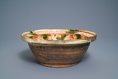 A Chinese sancai-glazed stoneware basin, late Ming