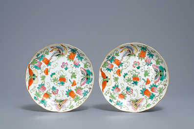 Three pairs of Chinese famille rose and fencai plates, Republic