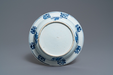 A Chinese blue and white basin with figures in a landscape, Wanli
