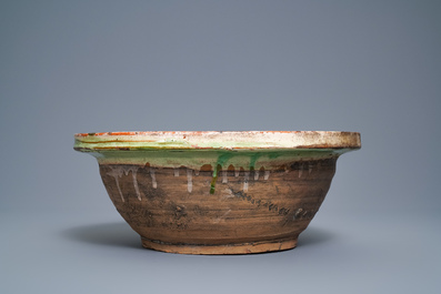 A Chinese sancai-glazed stoneware basin, late Ming