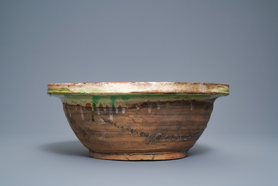 A Chinese sancai-glazed stoneware basin, late Ming