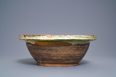 A Chinese sancai-glazed stoneware basin, late Ming