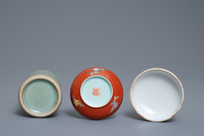 A varied collection of monochrome Chinese porcelain, 19/20th C.