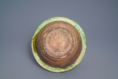 A Chinese sancai-glazed stoneware basin, late Ming