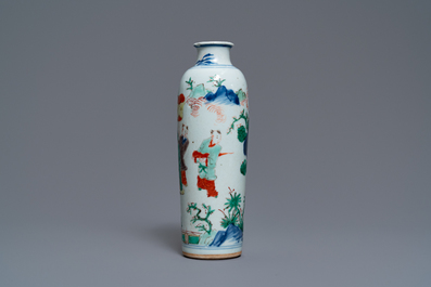 A Chinese wucai rouleau vase, Transitional period