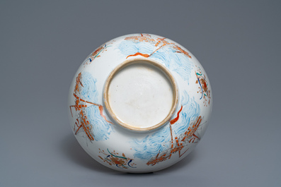 A rare Chinese verte-Imari bowl with a wrecked threemaster, Qianlong