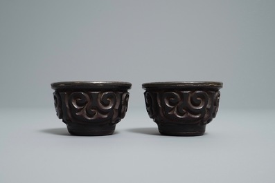 A pair of Chinese tixi lacquer cups, Ming