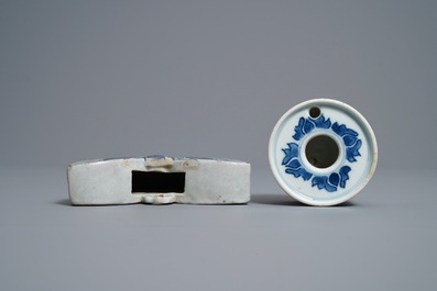 A Chinese blue and white butterfly wall pocket vase and an inkwell, Kangxi/Qianlong