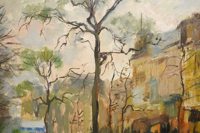 Sadji (Sha Qi, Sha Yinnian) (1914-2005): Vue sur 'Avenue de la Toison d'or' &agrave; Bruxelles, huile sur toile