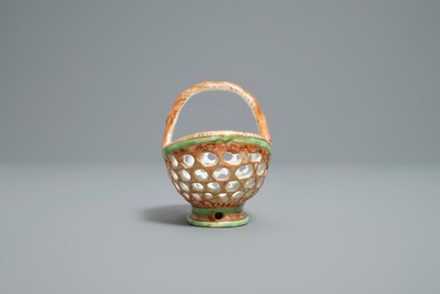 A Chinese iron red and green reticulated basket, Yongzheng