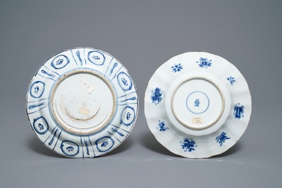 Eight Chinese blue and white plates, Wanli/Kangxi