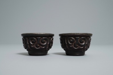 A pair of Chinese tixi lacquer cups, Ming