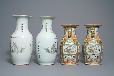 Drie paar Chinese Canton, famille rose en Nanking vazen, 19e eeuw