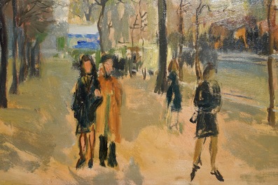 Sadji (Sha Qi, Sha Yinnian) (1914-2005): Vue sur 'Avenue de la Toison d'or' &agrave; Bruxelles, huile sur toile