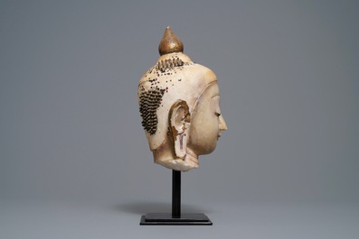 A gilt-lacquered alabaster head of Buddha, Burma, 19th C.