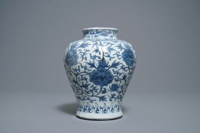 A Chinese blue and white 'lotus scroll' vase, Jiajing
