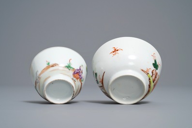 Two Chinese famille rose 'cherrypickers' cups and saucers, Qianlong