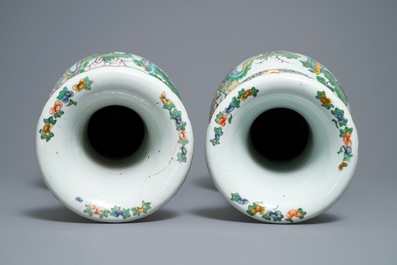 A pair of Chinese Canton famille verte vases with dragon handles, 19th C.