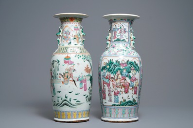 Twee Chinese famille rose vazen met hofsc&egrave;nes, 19e eeuw