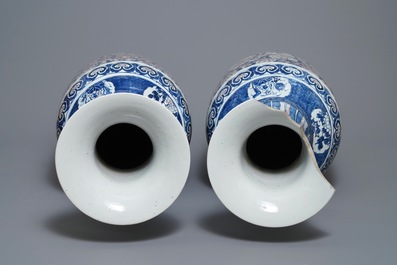 A pair of large Chinese blue, white and underglaze red vases, 19th C.